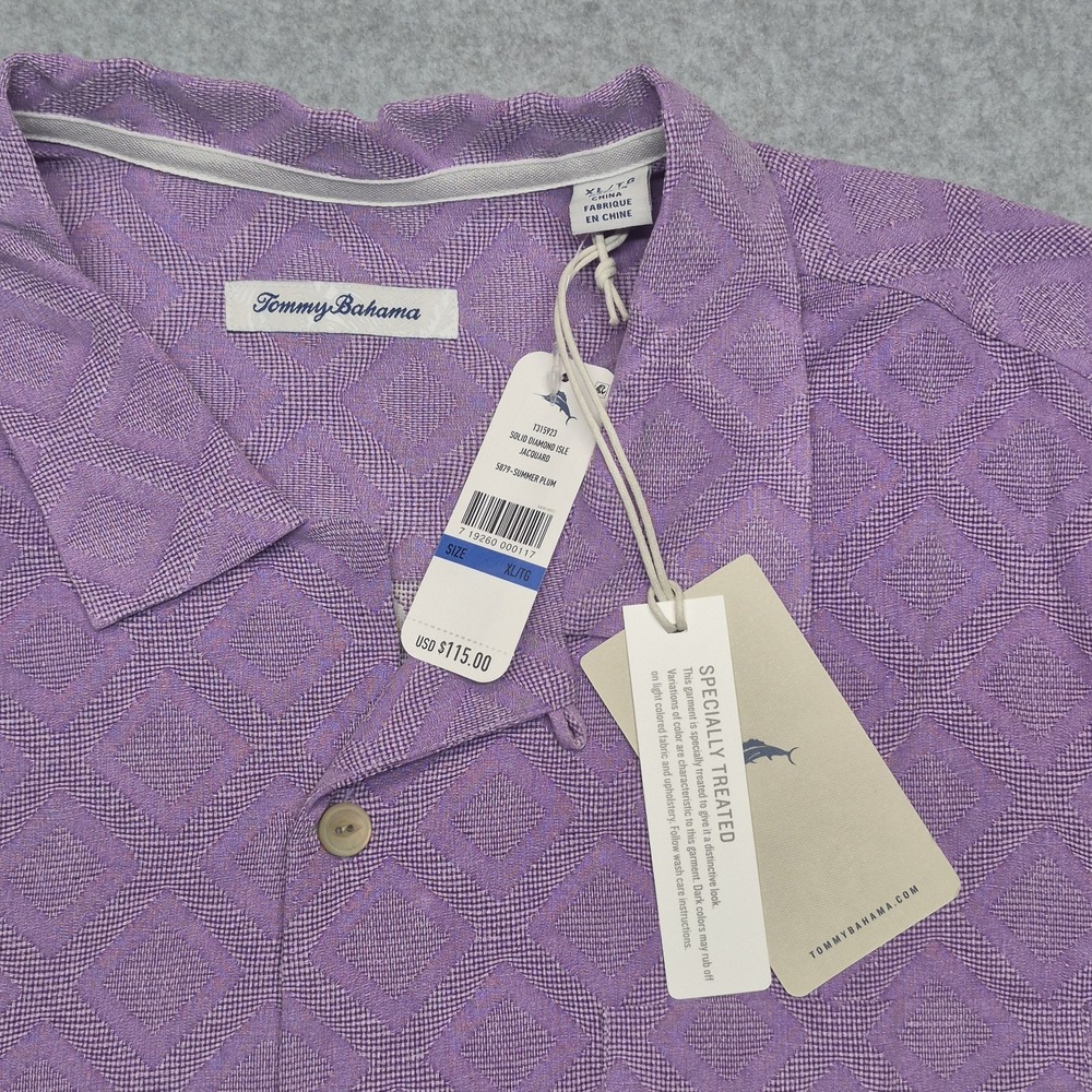 Tommy Bahama Shirt Mens 2XL Purple Solid Diamond Isle Jacquard Button Down NWT - Picture 4 of 15